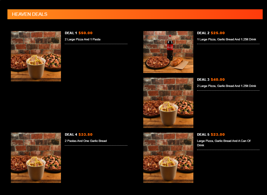 Menu, Pizza Heaven Wodonga