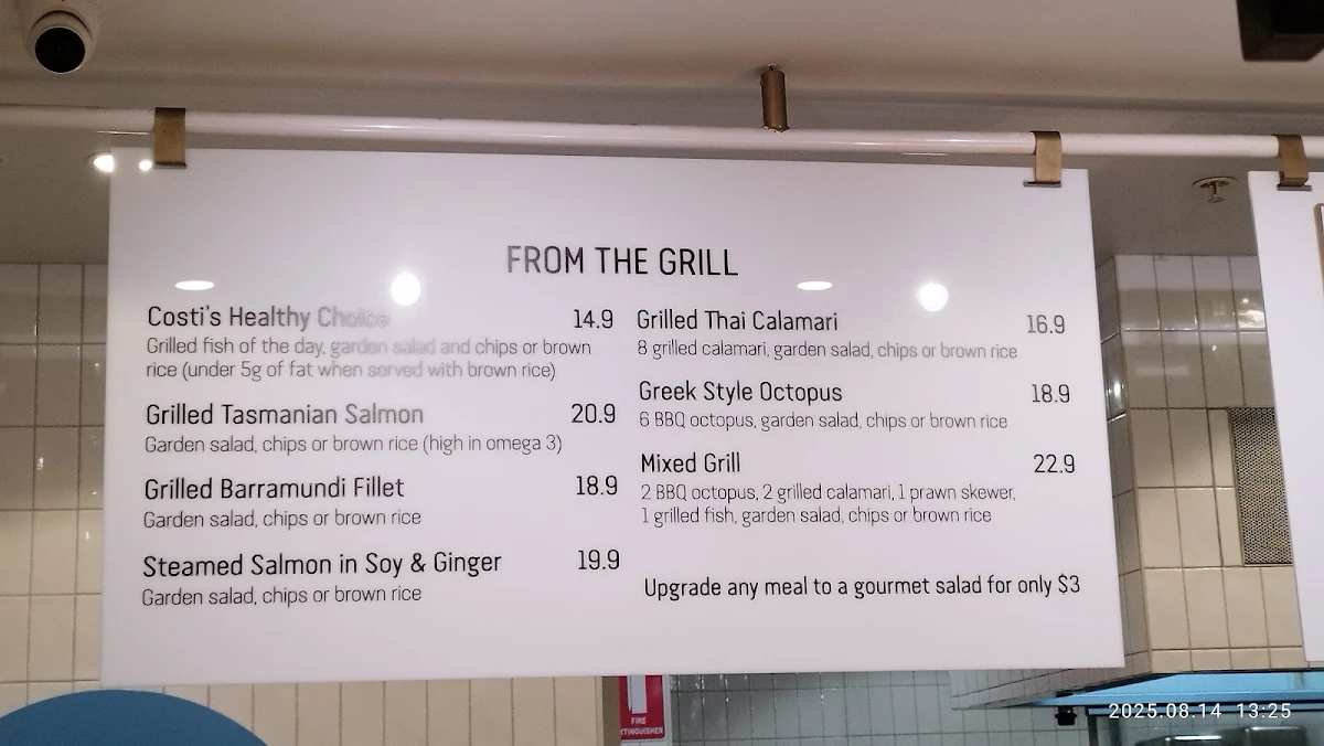 Menu, Costi's Fish and Chips Quay Quarter