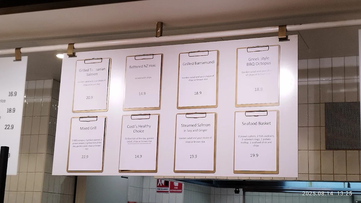 Menu, Costi's Fish and Chips Quay Quarter