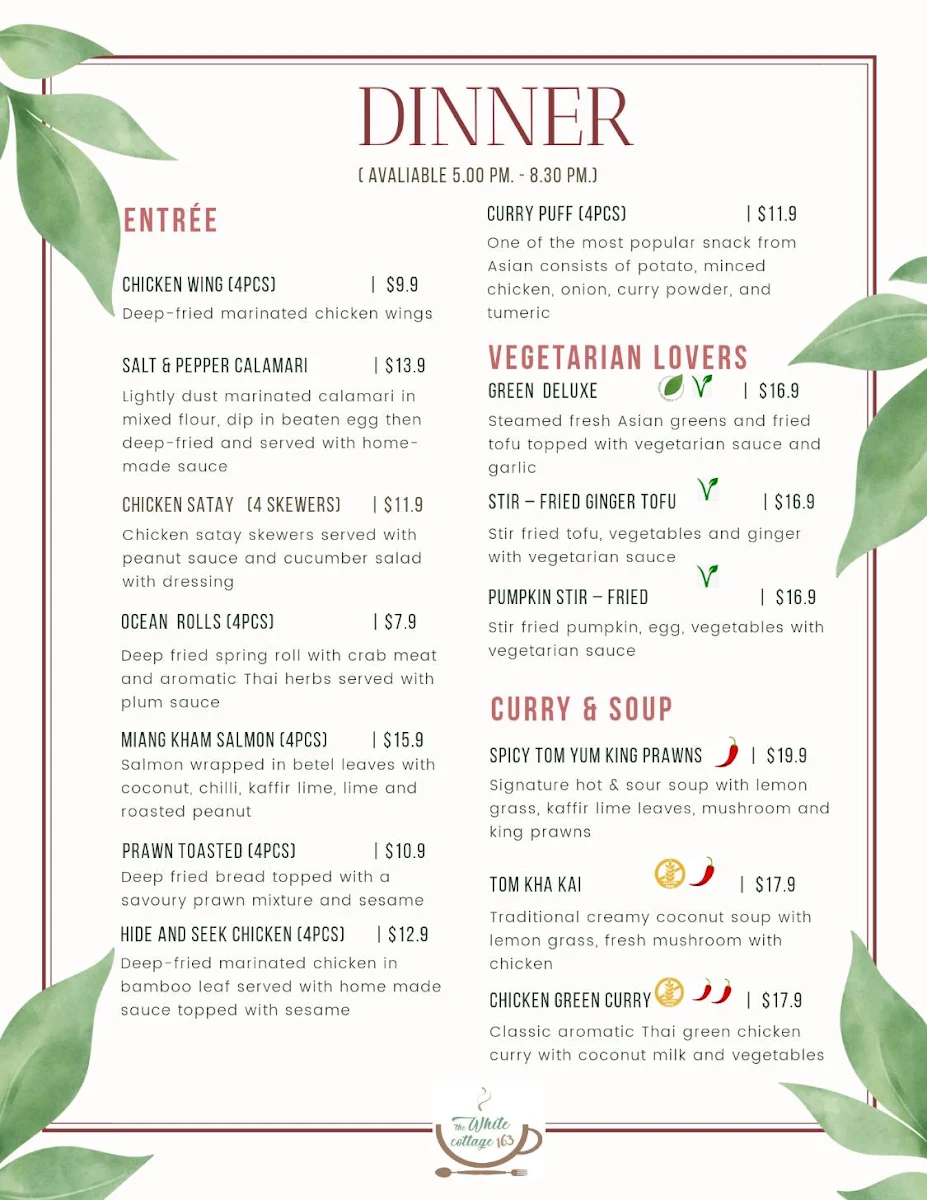Menu, The whitecottage 163