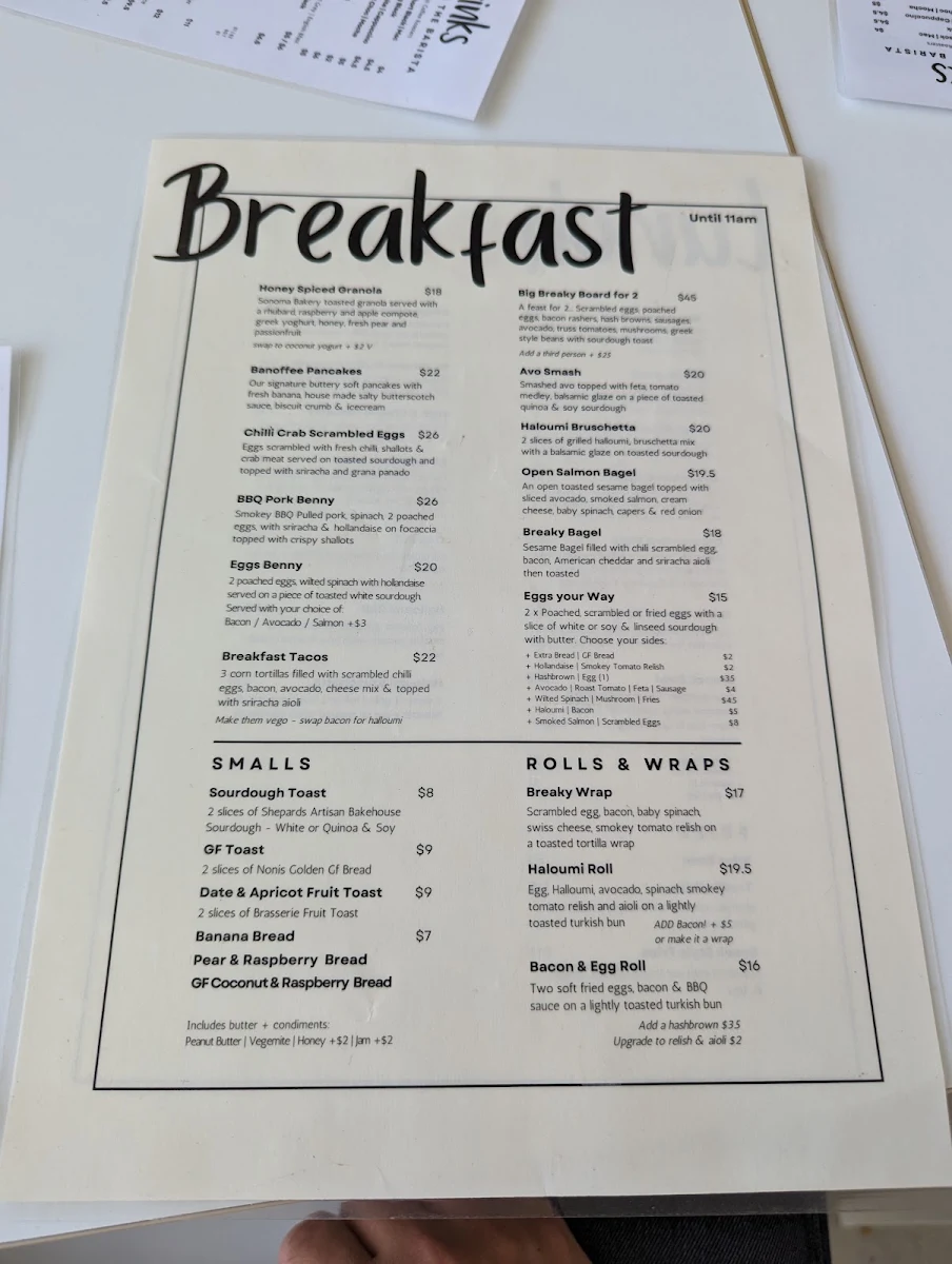 Menu, Oli's Cafe