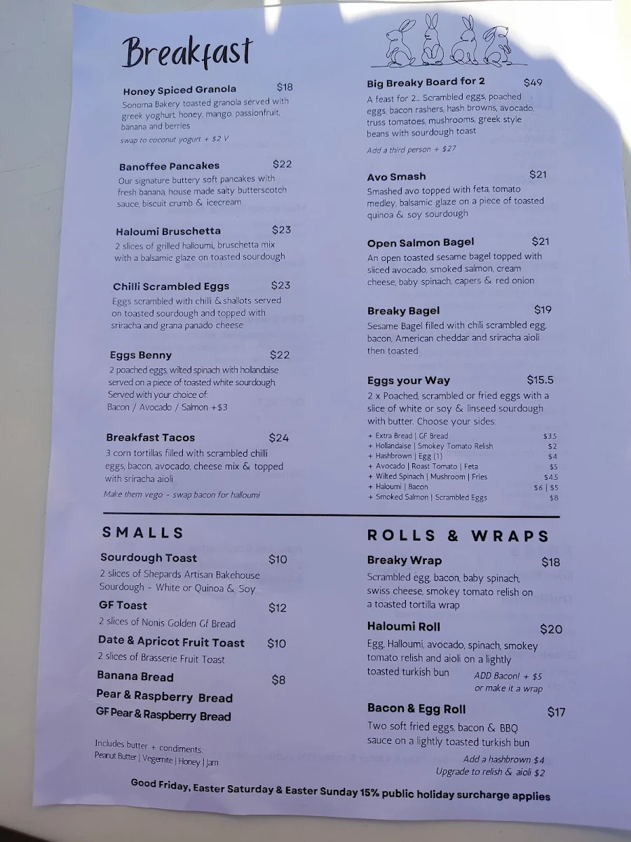 Menu, Oli's Cafe