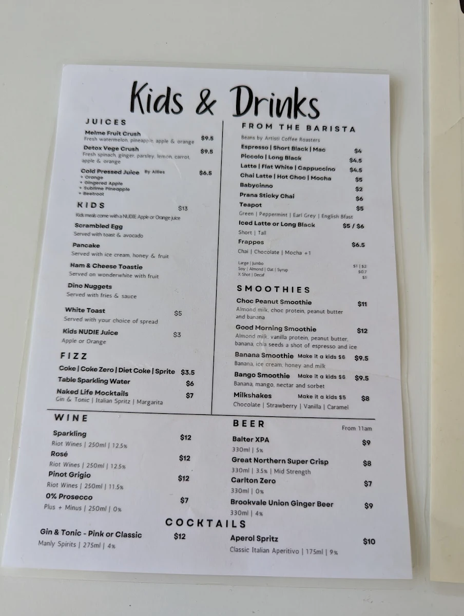 Menu, Oli's Cafe