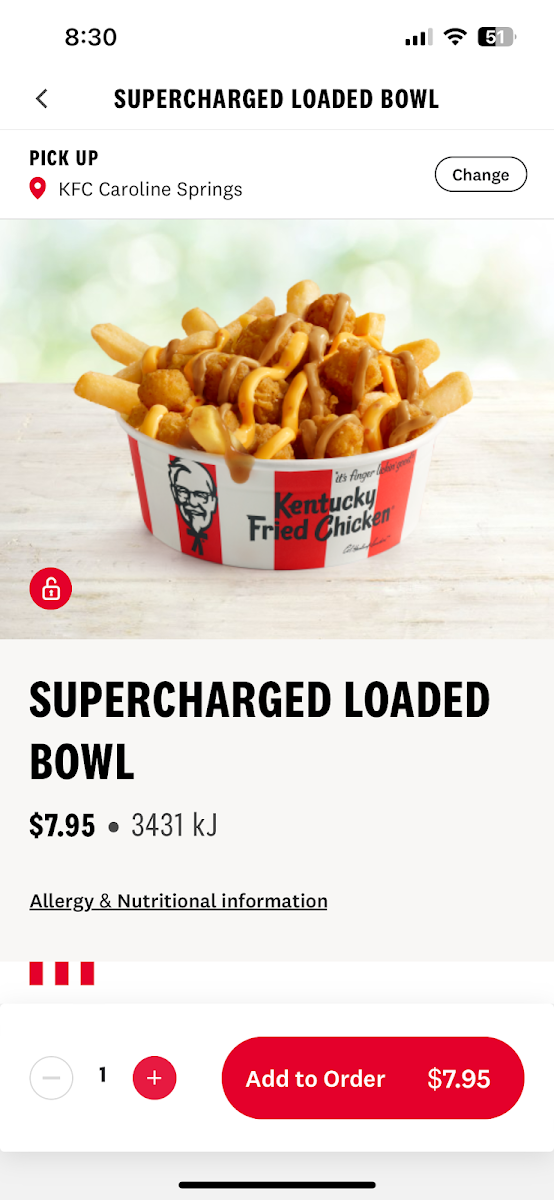 Menu, KFC Tarneit