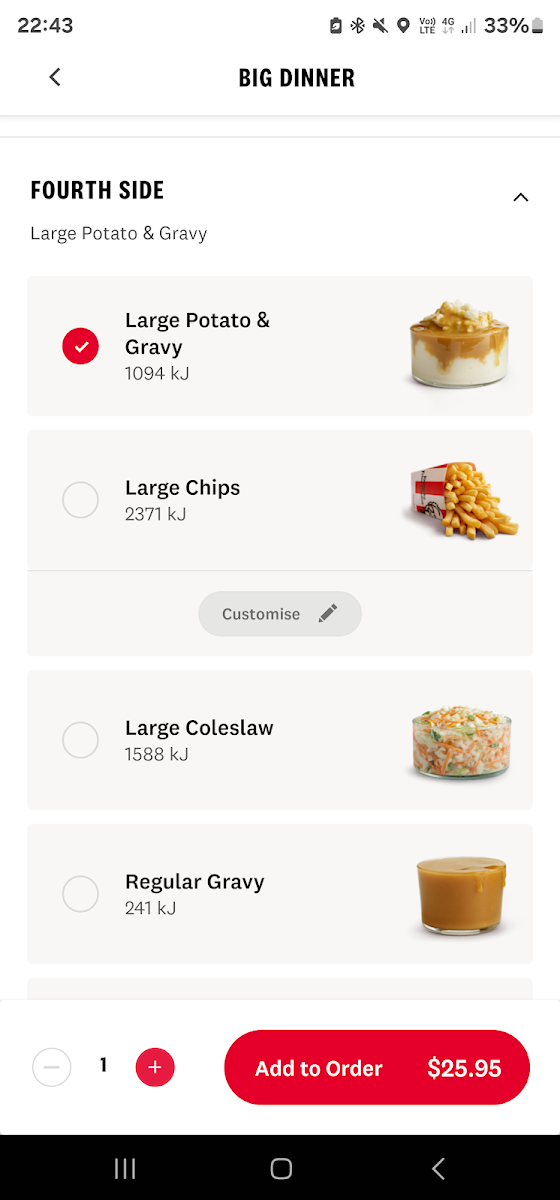 Menu, KFC Tarneit