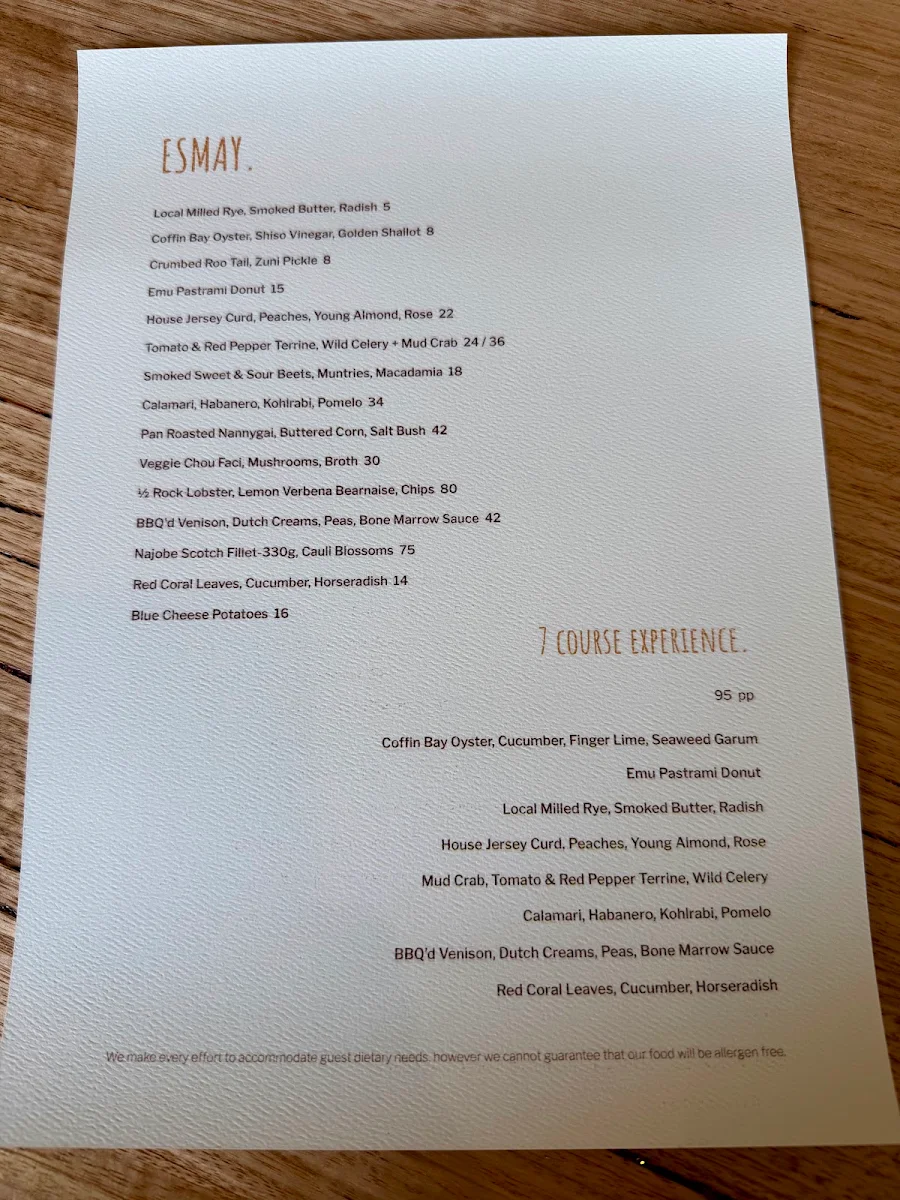 Menu, Esmay