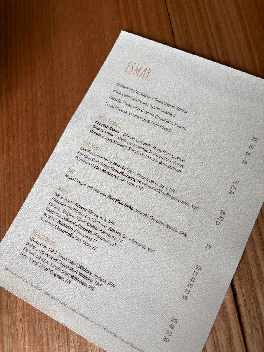 Menu, Esmay