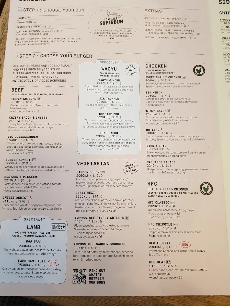 Menu, Grill'd Burgers - Wintergarden