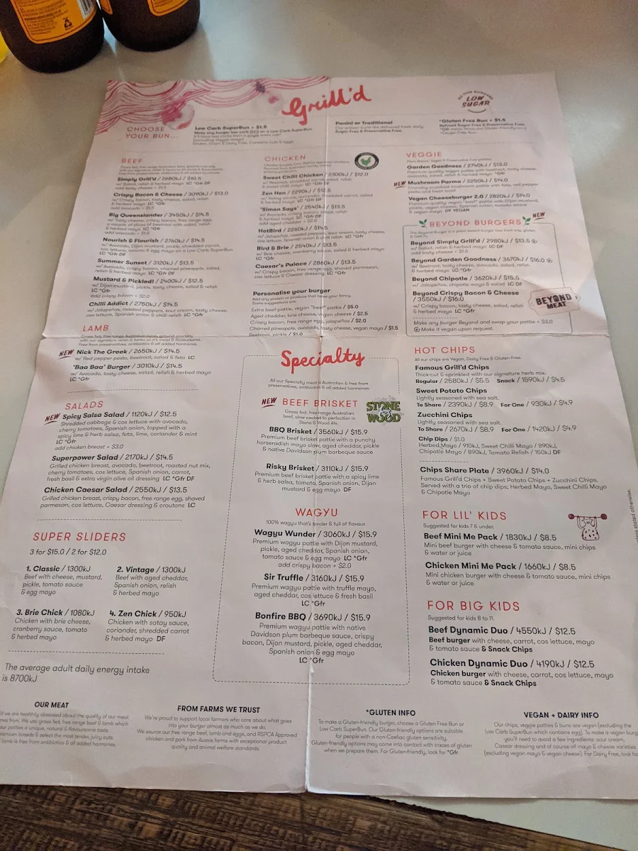 Menu, Grill'd Burgers - Wintergarden
