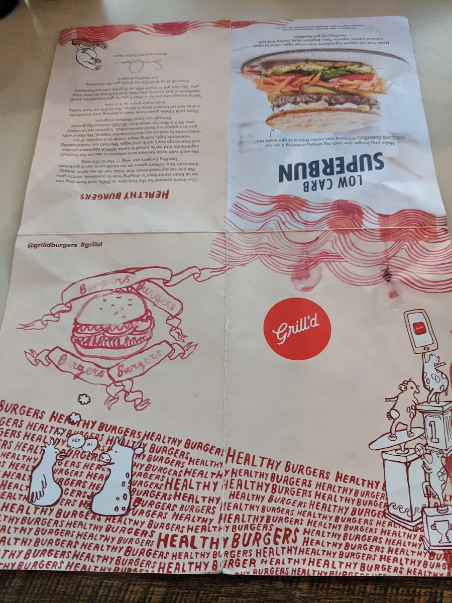 Menu, Grill'd Burgers - Wintergarden
