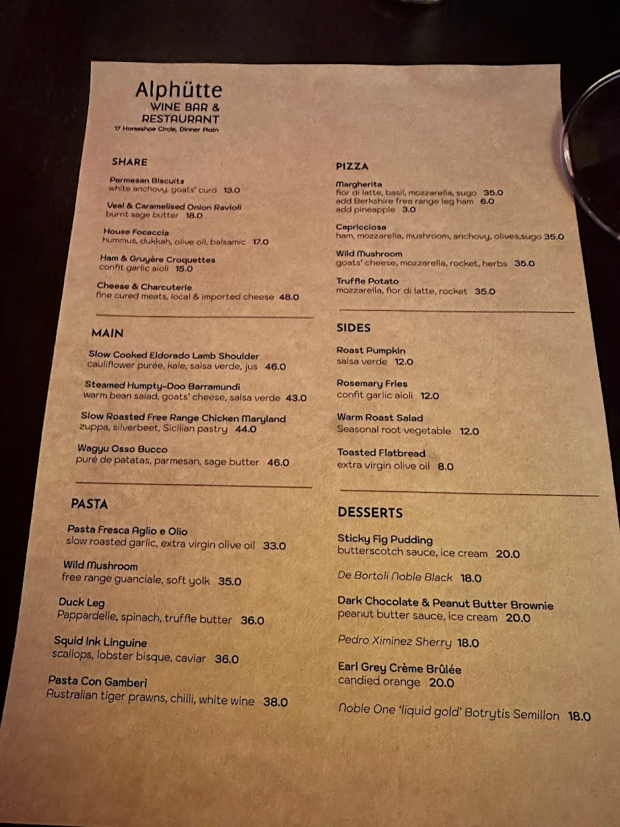 Menu, Alphutte
