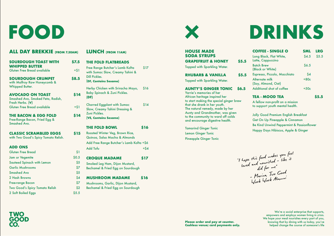 Menu, The Fold by Two Good