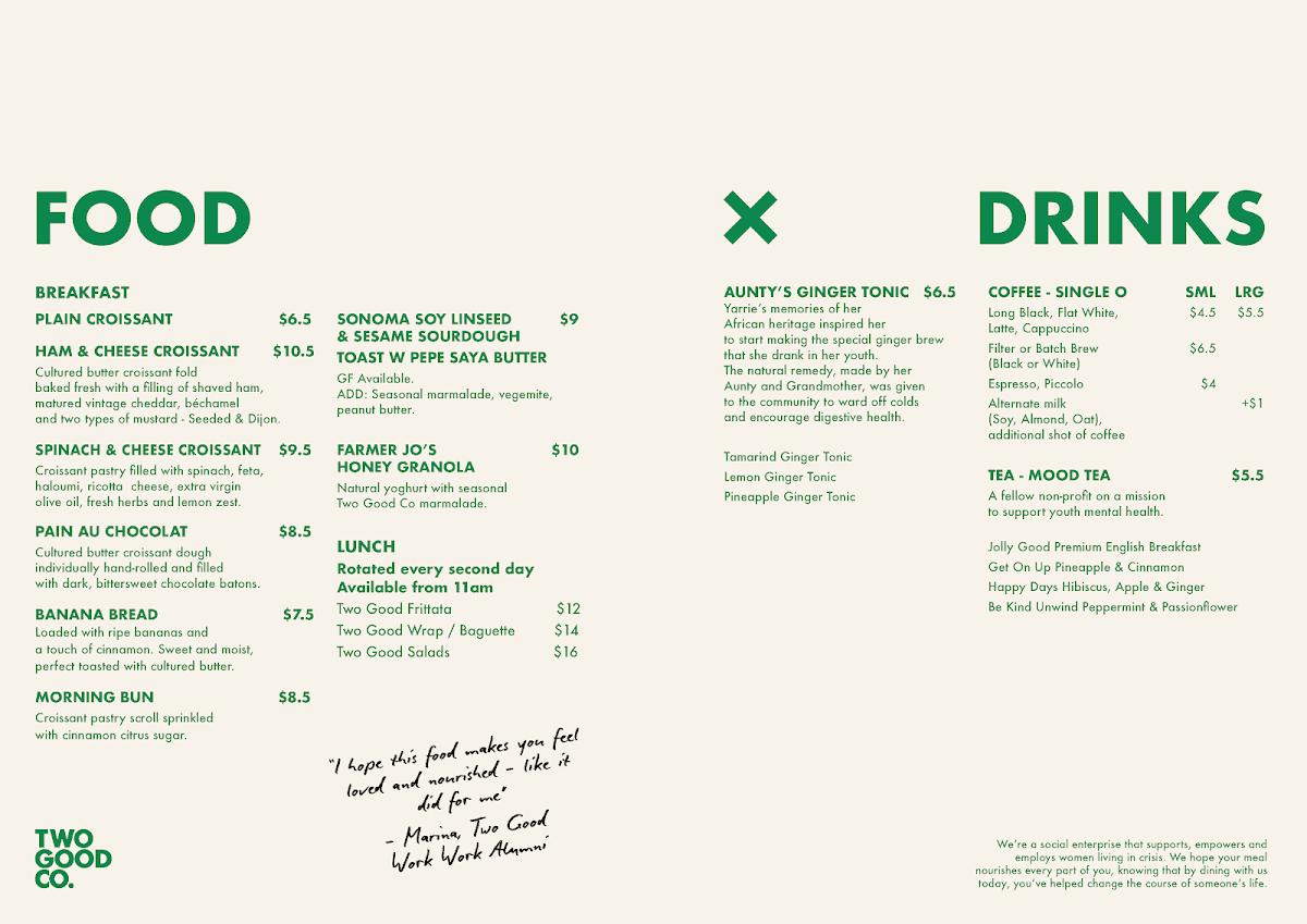 Menu, The Fold by Two Good