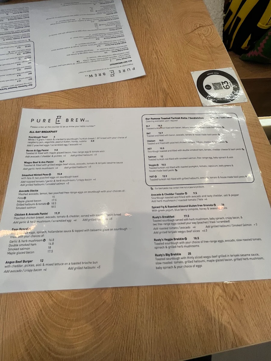 Menu, Pure Brew & Co. Gordon