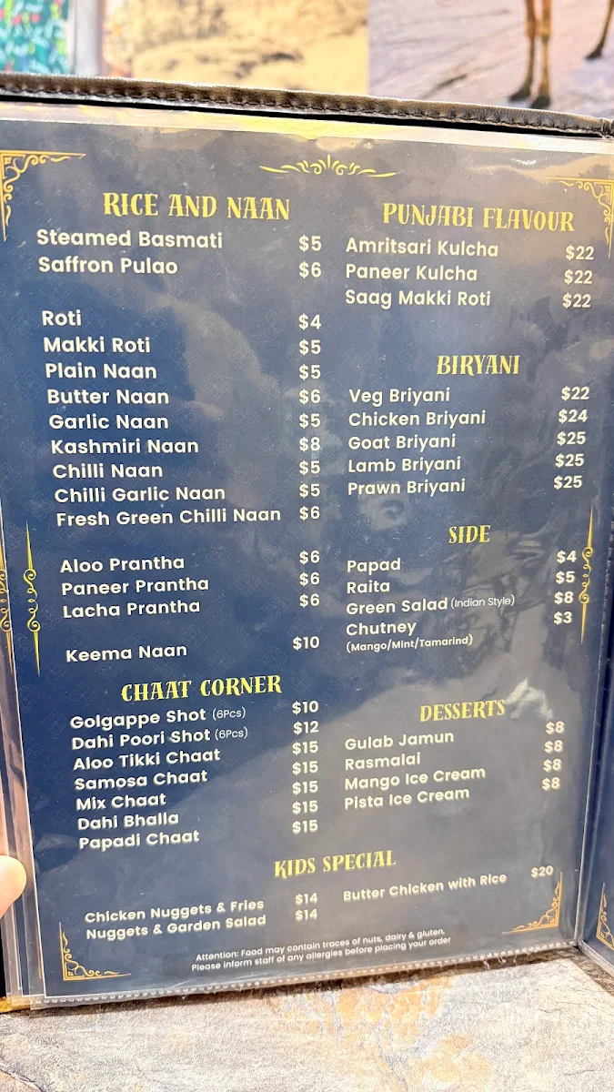 Menu, The Imperial Lounge & Indian Cuisine
