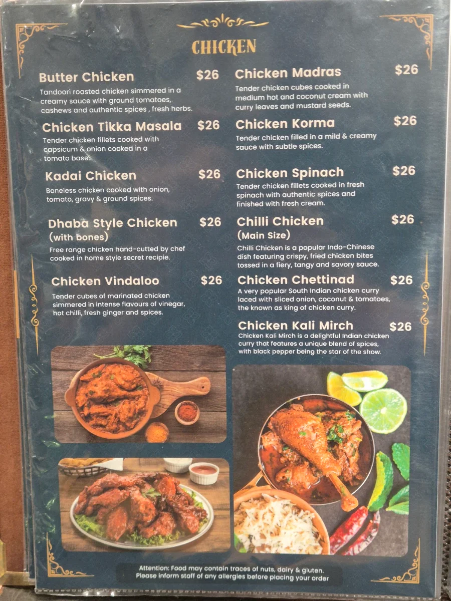 Menu, The Imperial Lounge & Indian Cuisine