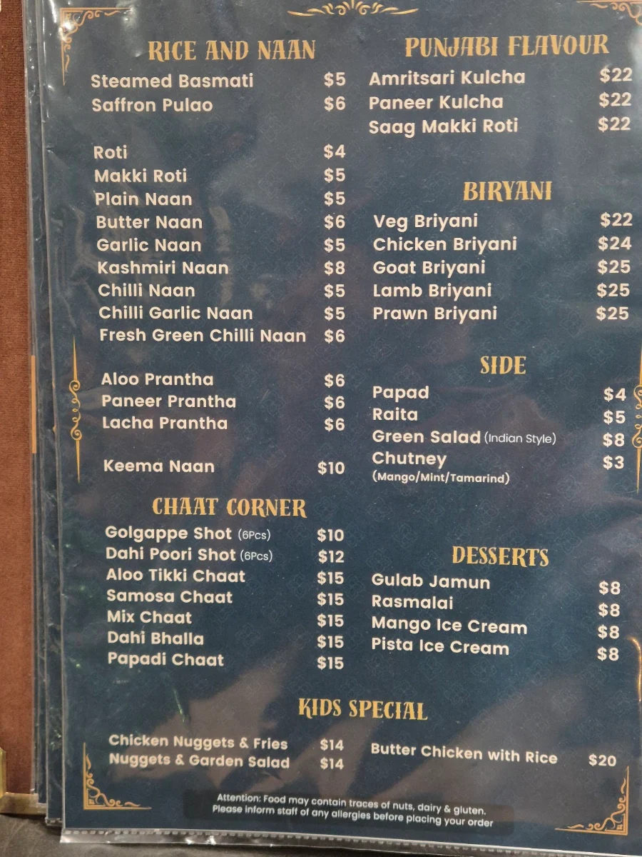 Menu, The Imperial Lounge & Indian Cuisine