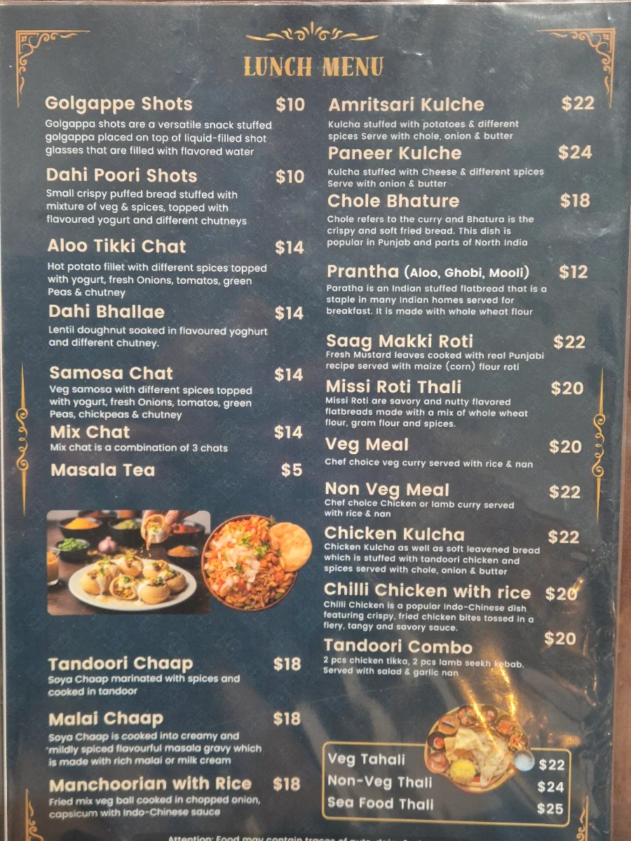 Menu, The Imperial Lounge & Indian Cuisine