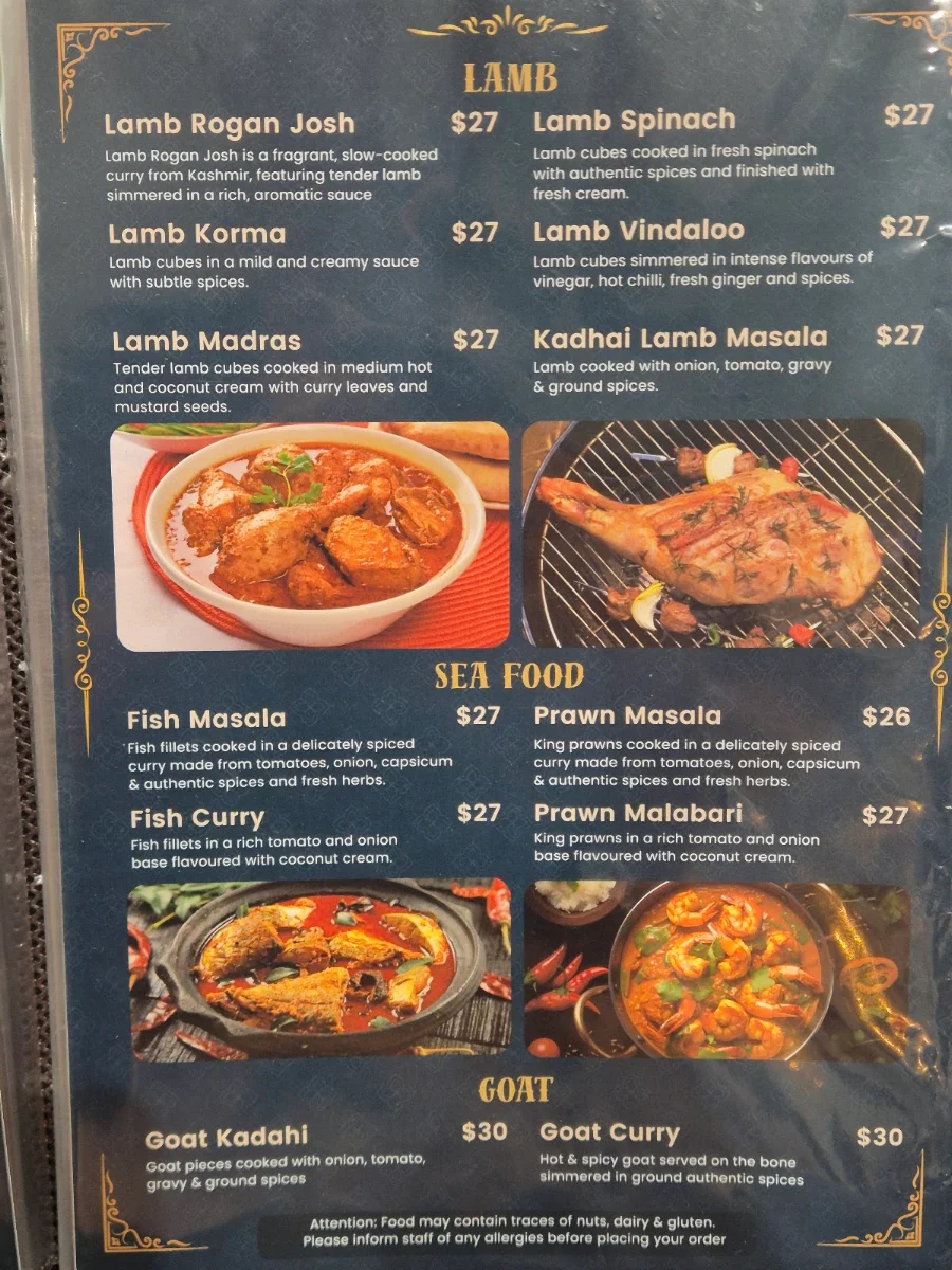 Menu, The Imperial Lounge & Indian Cuisine