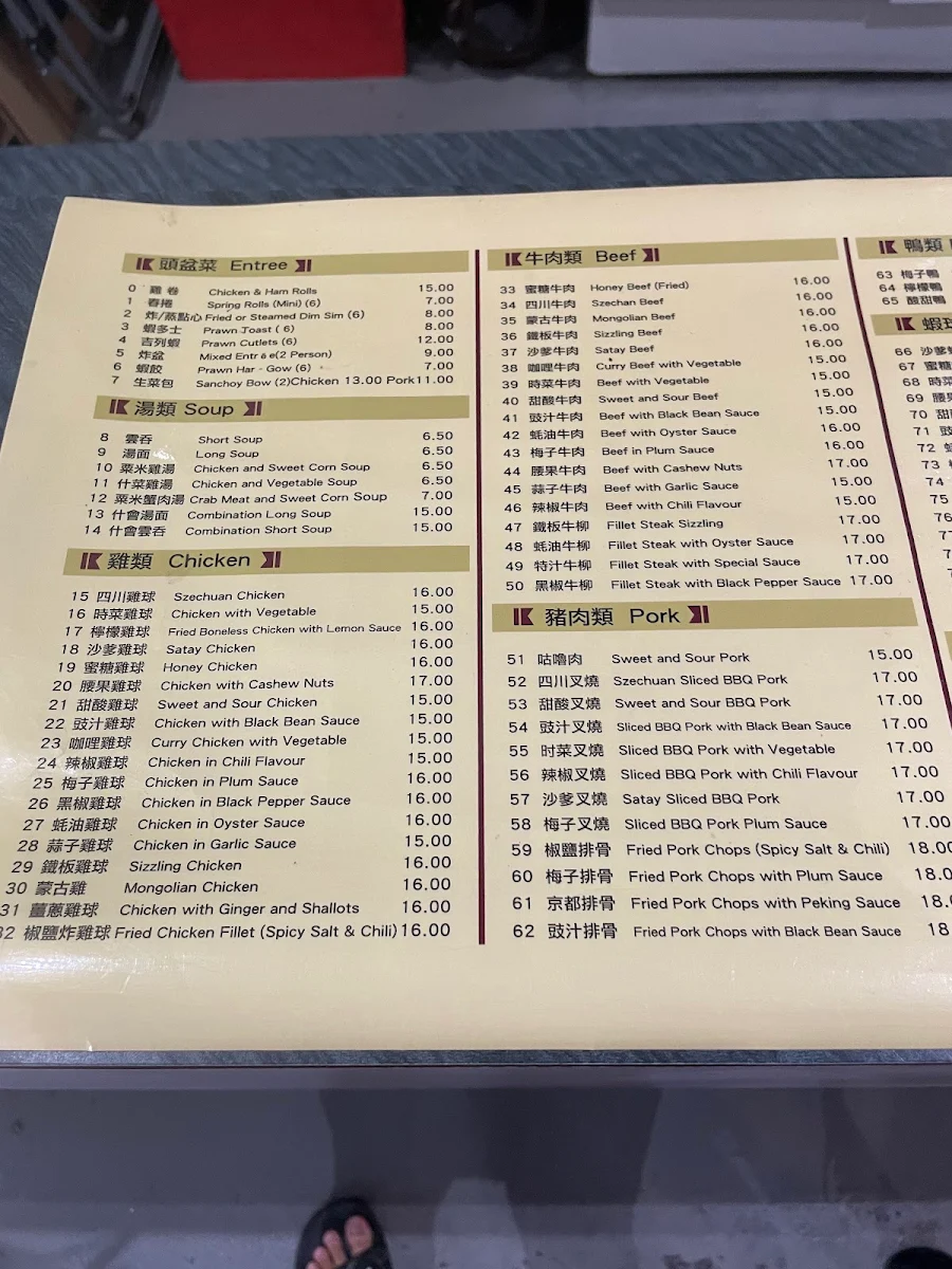 Menu, Fortuna Eating House