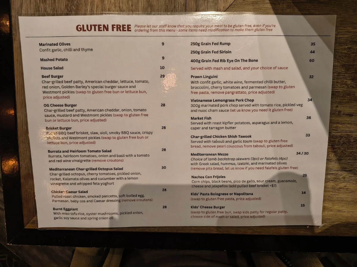 Menu, Golden Barley Hotel
