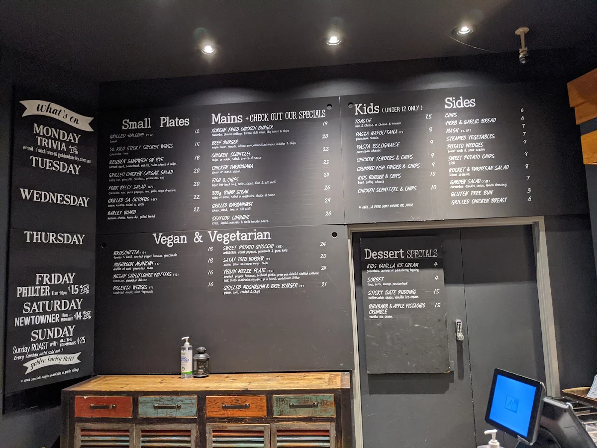 Menu, Golden Barley Hotel