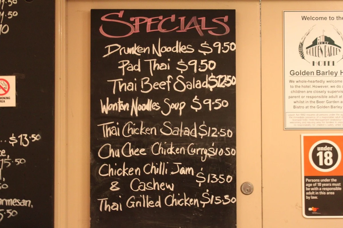 Menu, Golden Barley Hotel