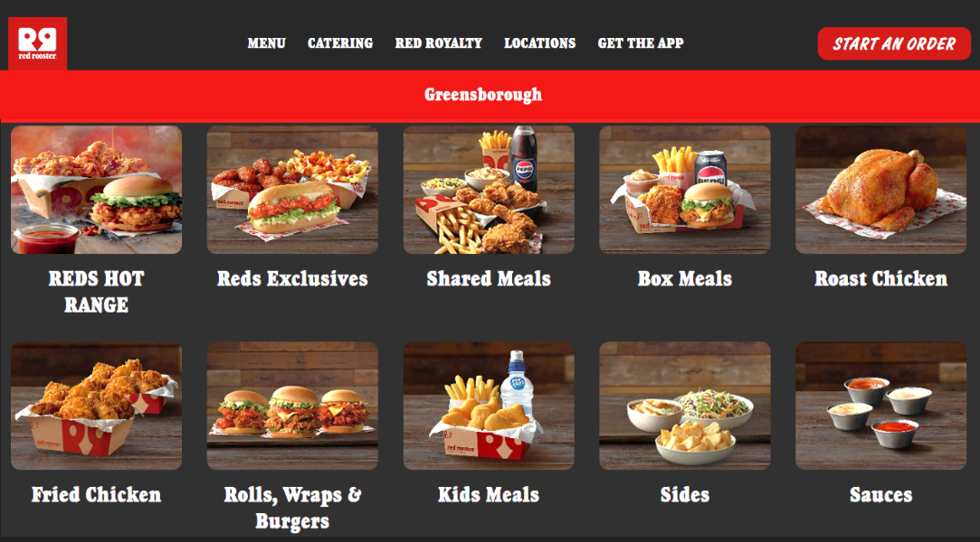 Menu, Red Rooster