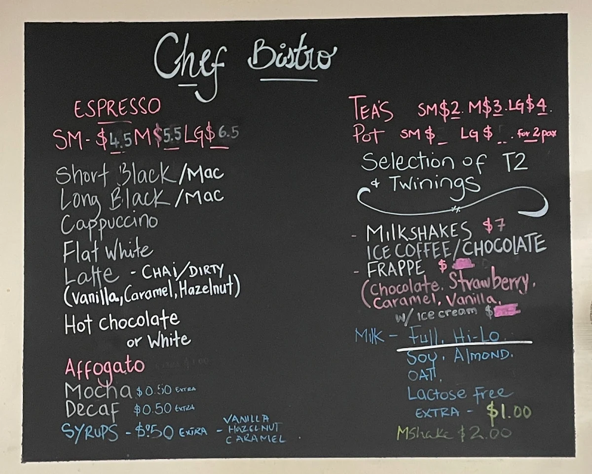 Menu, Chef Bistro - North Regional TAFE Pundulmurra Campus