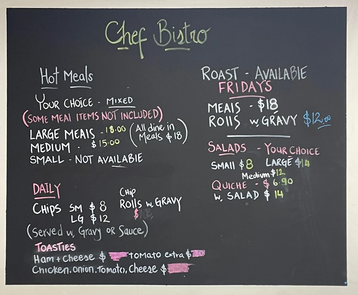 Menu, Chef Bistro - North Regional TAFE Pundulmurra Campus
