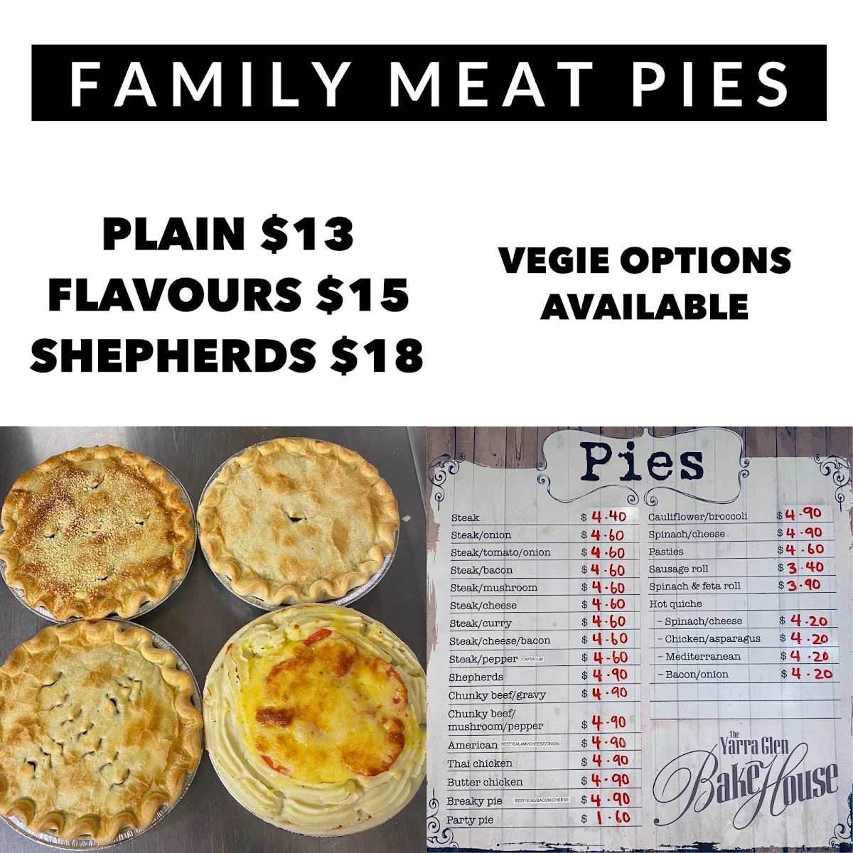 Menu, Yarra Glen Bake House