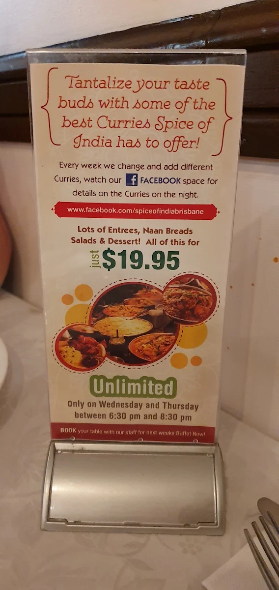 Menu, Spice of India