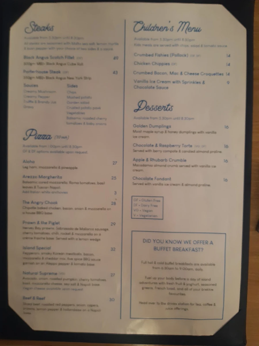 Menu, McKenzie's Restaurant