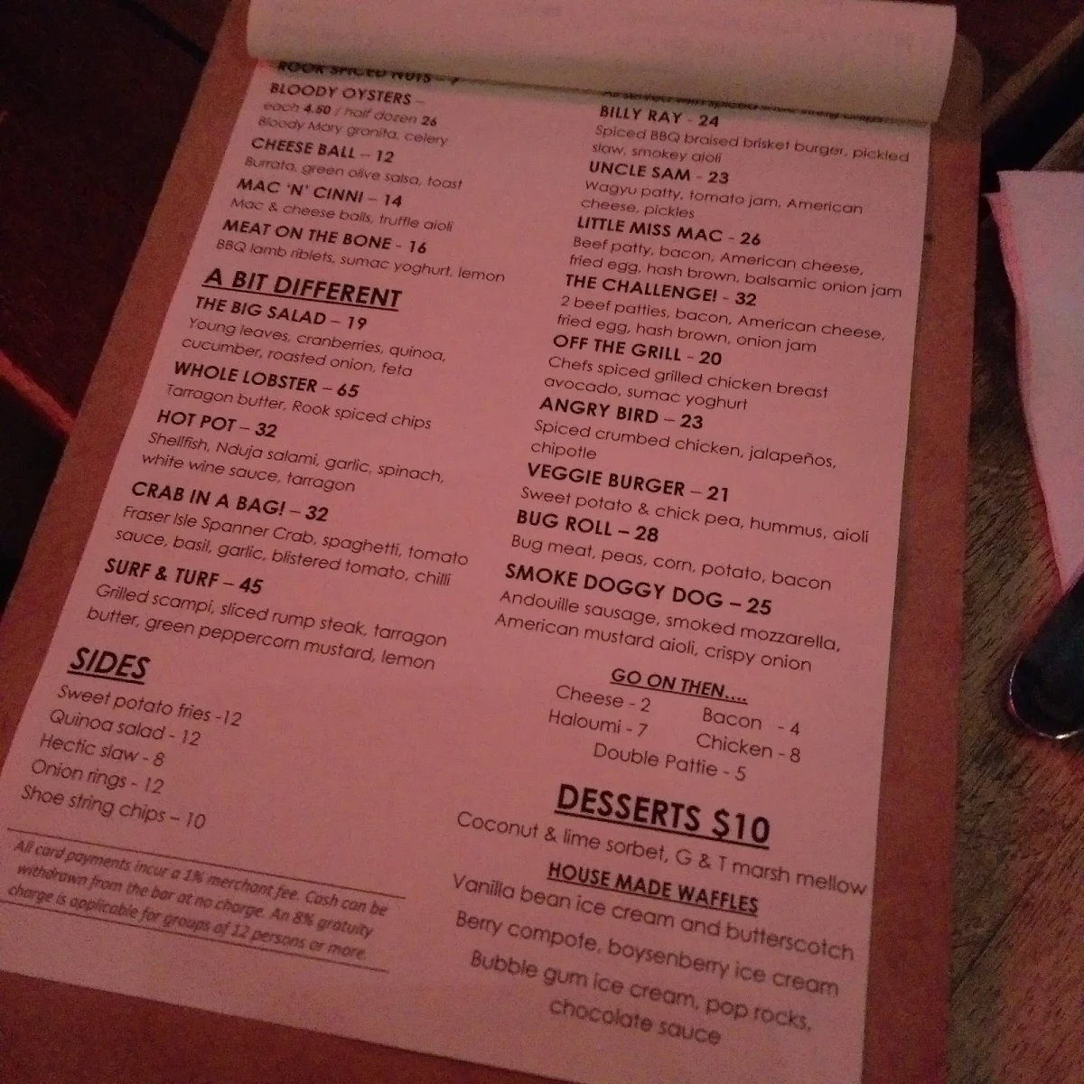 Menu, The Rook