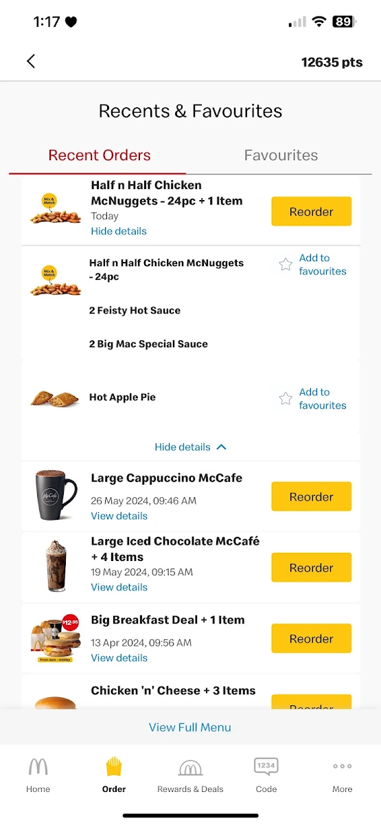 Menu, McDonald's Clyde