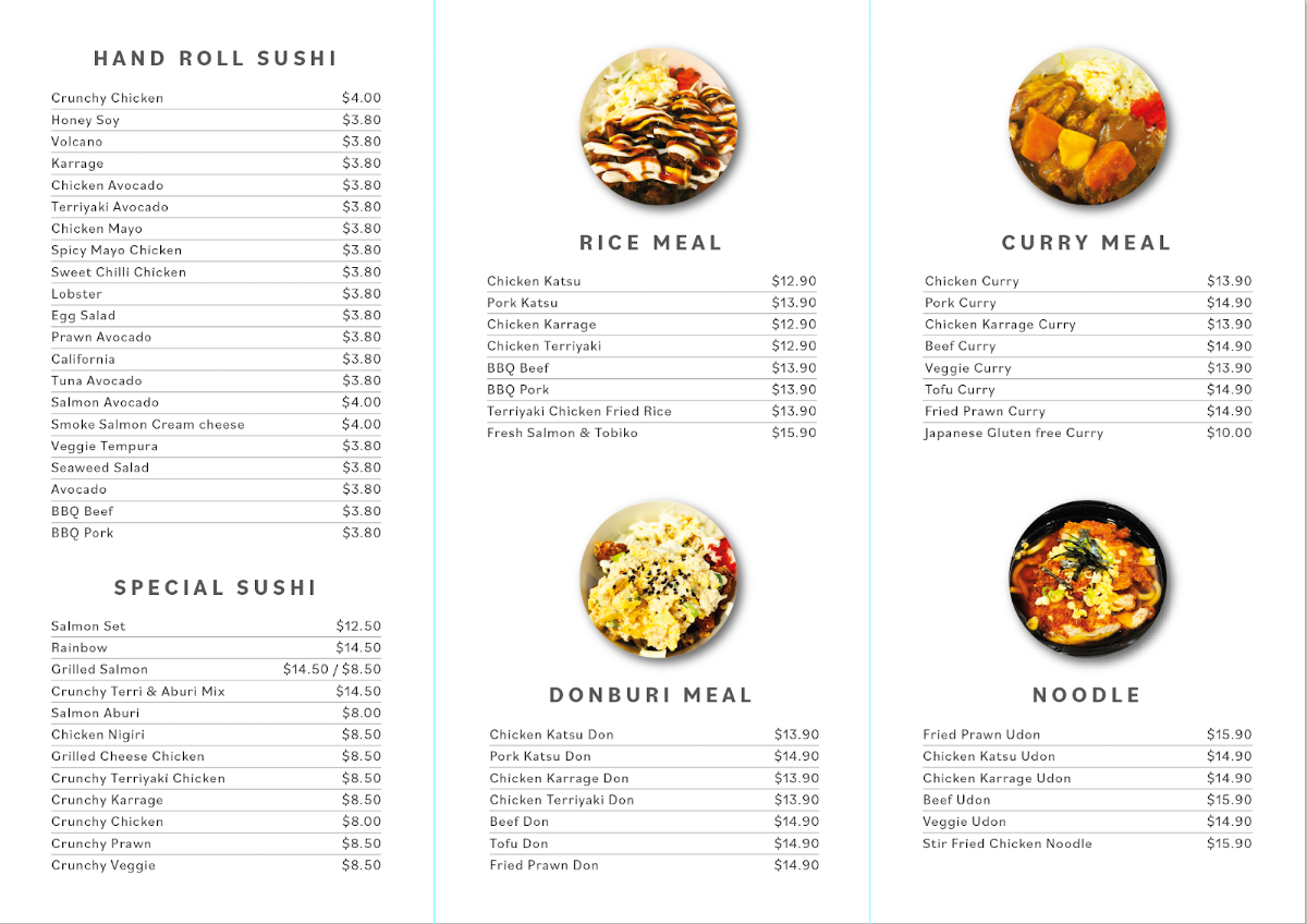 Menu, Kenko Sushi