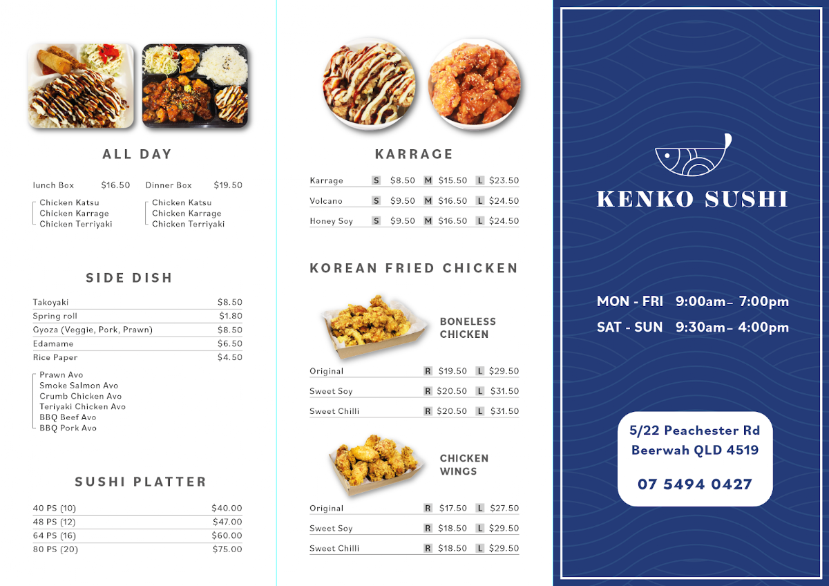 Menu, Kenko Sushi