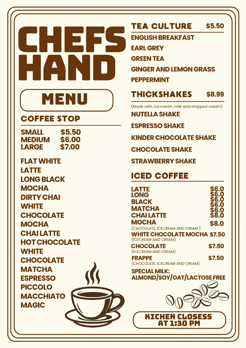 Menu, CHEFS HAND