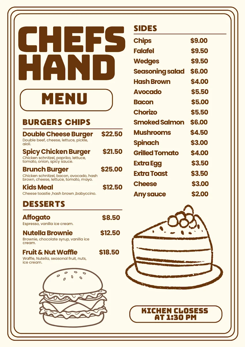Menu, CHEFS HAND