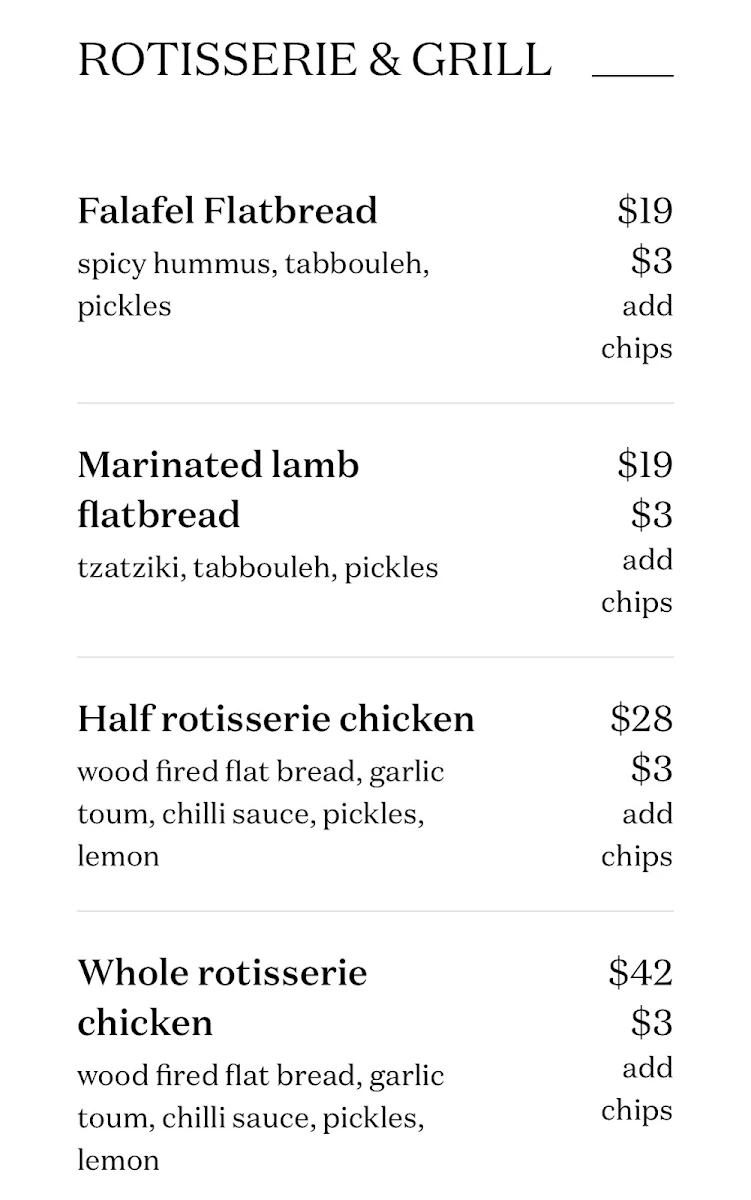 Menu, The Vic On The Park