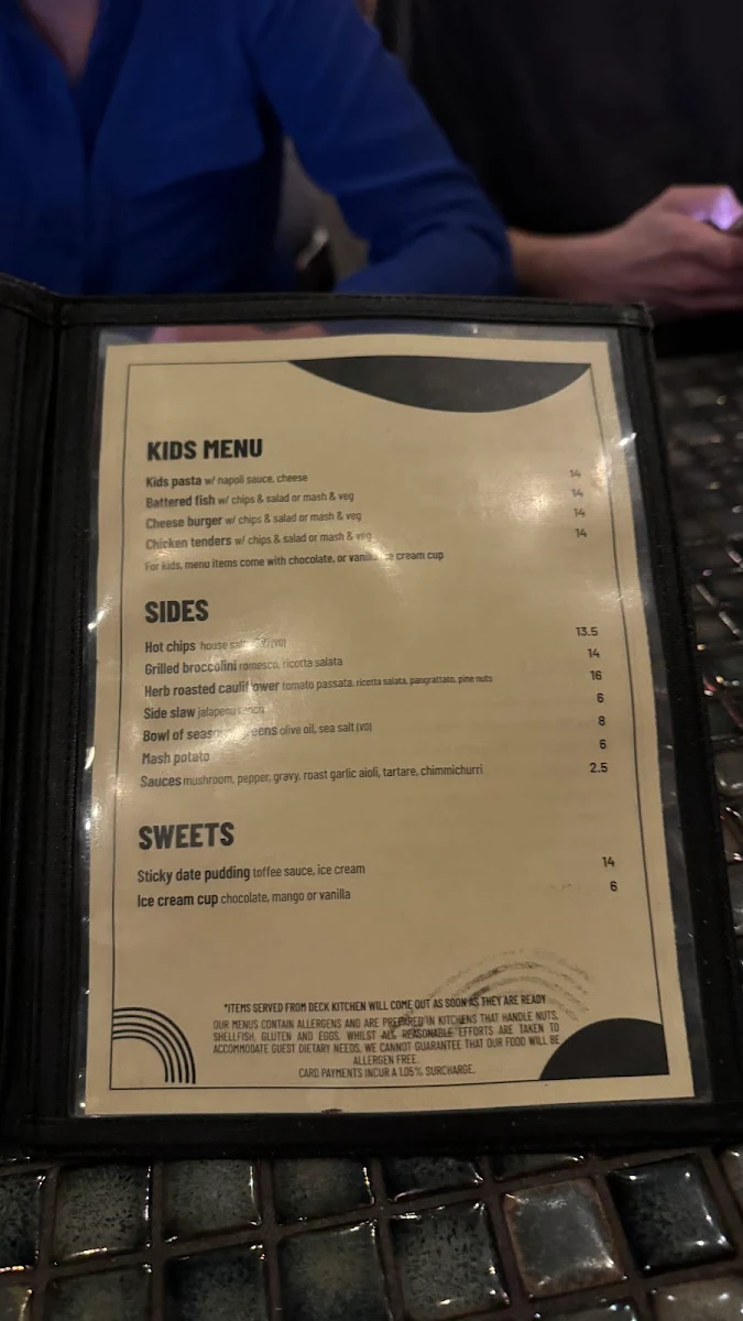 Menu, The Vic On The Park