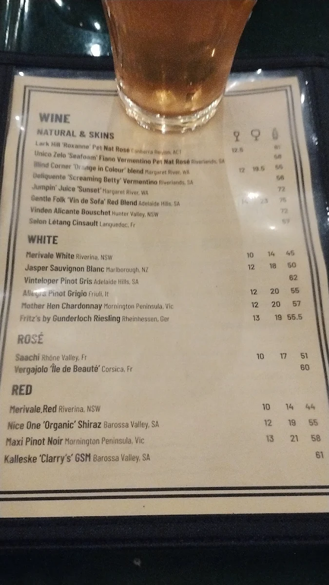 Menu, The Vic On The Park