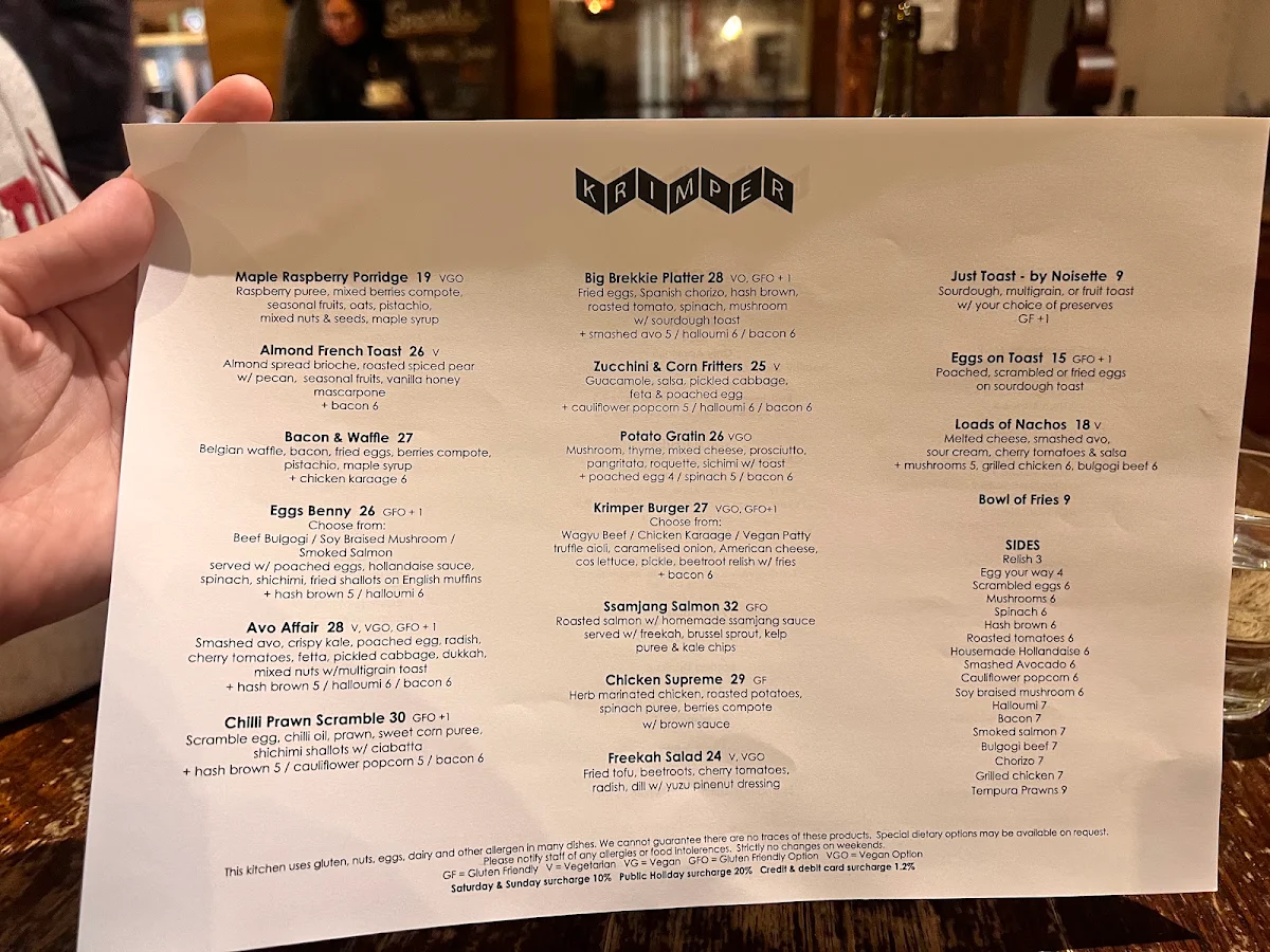 Menu, Podilato