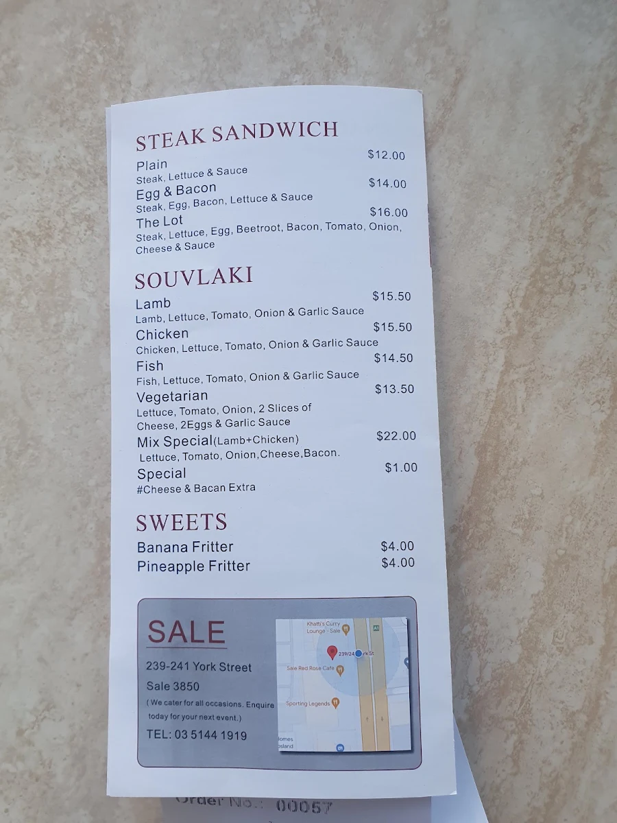 Menu, Sale Red Rose Cafe