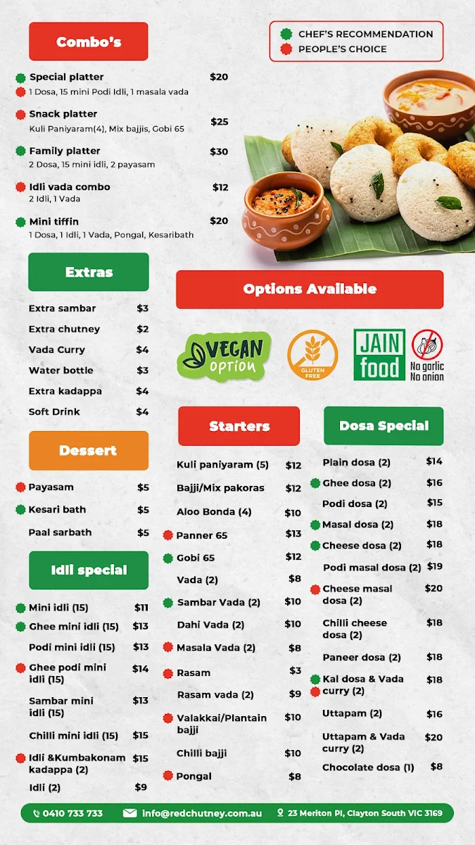 Menu, Red Chutney