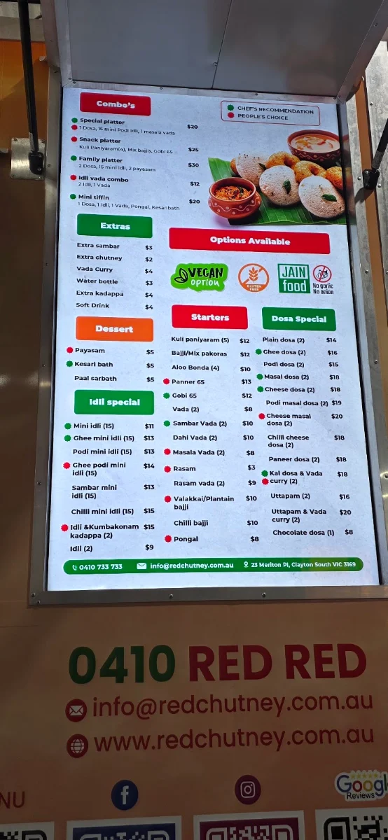 Menu, Red Chutney