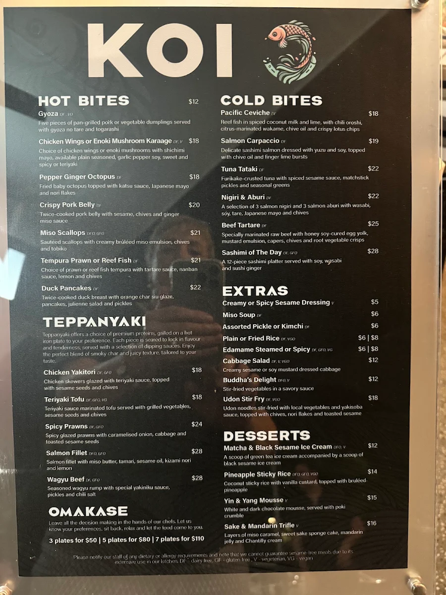 Menu, KOI Bar & Restaurant