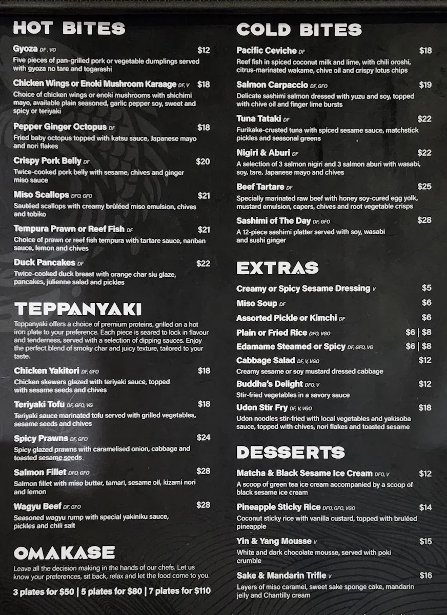 Menu, KOI Bar & Restaurant