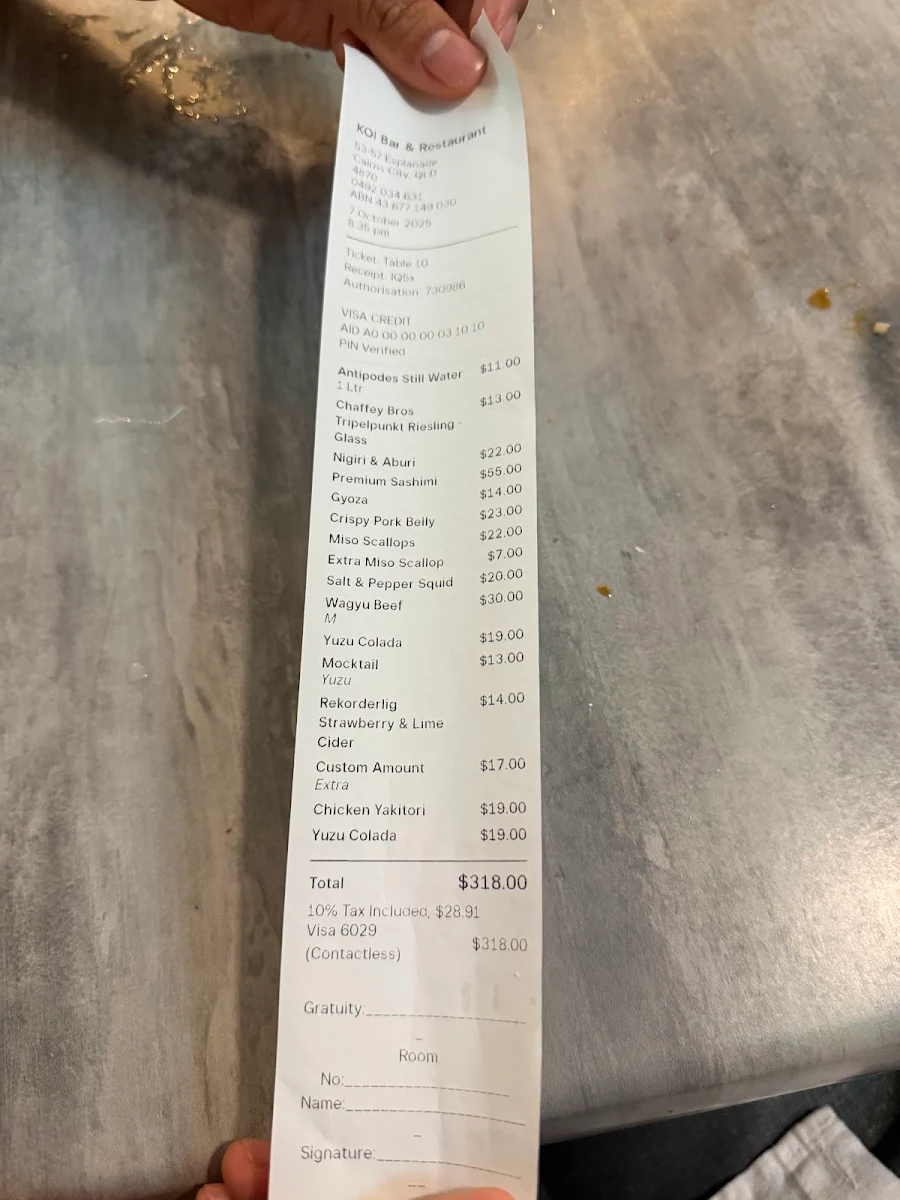 Menu, KOI Bar & Restaurant
