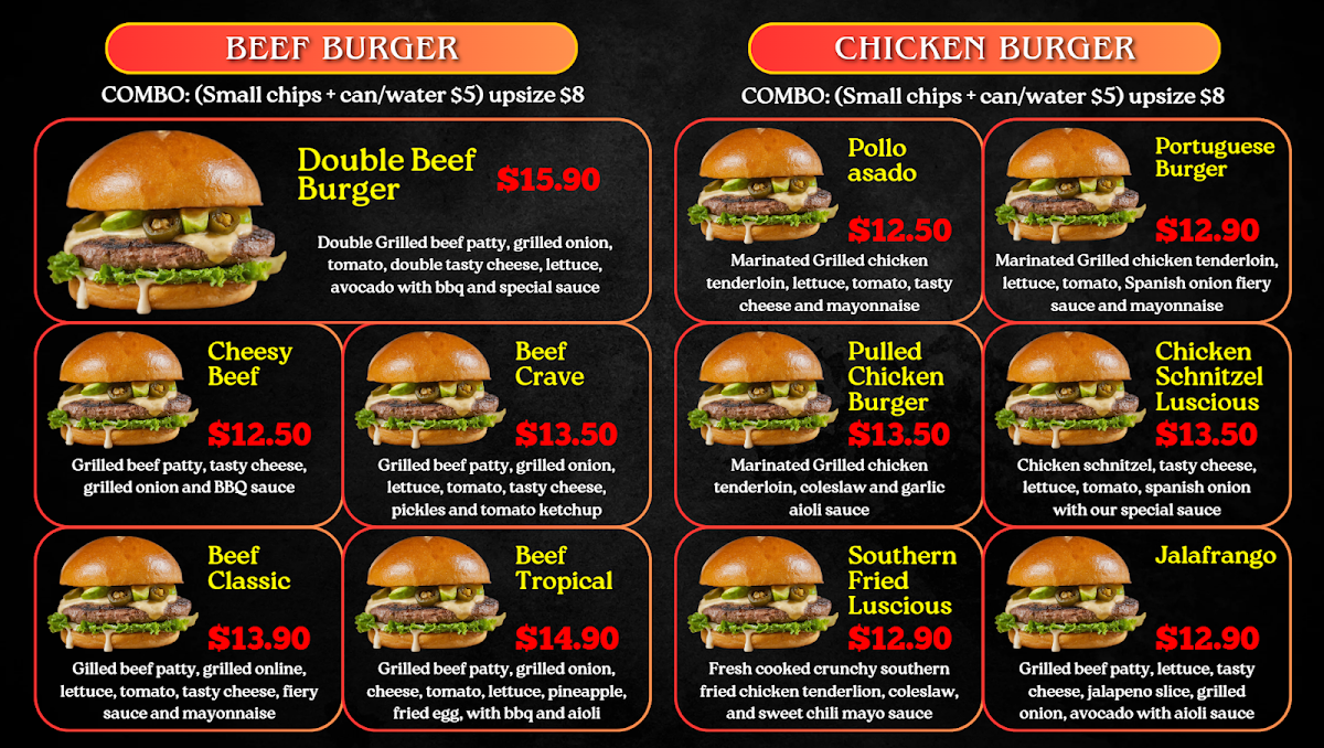 Menu, Pirates Chicken and Kebab
